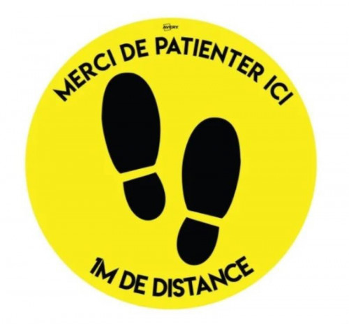 Merci de patienter ici 1m de distance STICKERS SOL MARQUAGE MERCI DE PATIENTER ICI 1 M DE DISTANCE